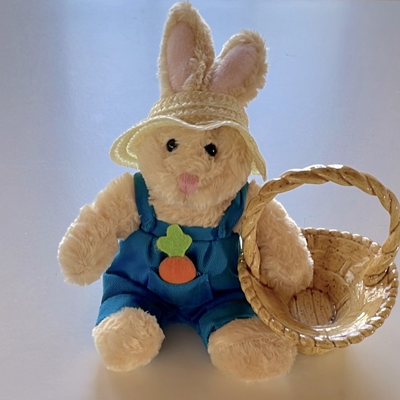 VTG Stuffed Bunny & Basket - Picture 1 of 7